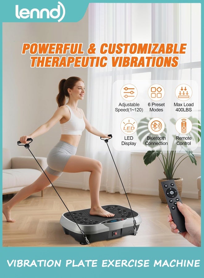 لينند آلة تمارين لوحة الاهتزاز ، 6 أوضاع التمرين ومنصة الاهتزاز 120 مستوى لفقدان الوزن / الصرف الليمفاوي ، 400 رطل قدرة مجلس الاهتزاز مع فرق المقاومة لتمرين الجسم الكامل - Image 3